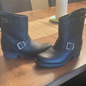 Sleek Black Moto Boots with Buckle Detail